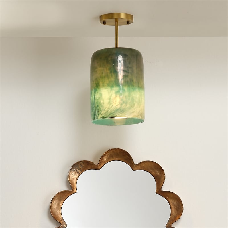 Maklaine Metallic Mouth-Blown Glass Semi-Flush Mount in Aqua