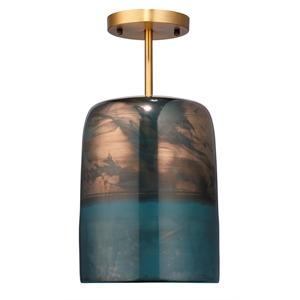 Maklaine Metallic Mouth-Blown Glass Semi-Flush Mount in Aqua