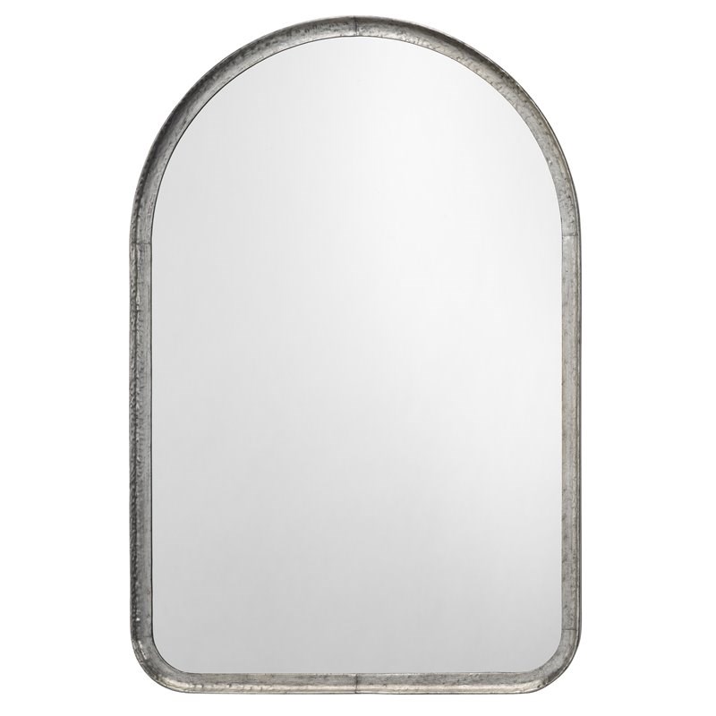 Maklaine Contemporary Silver Leaf Metal Arch Wall Mirror in Silver Gray