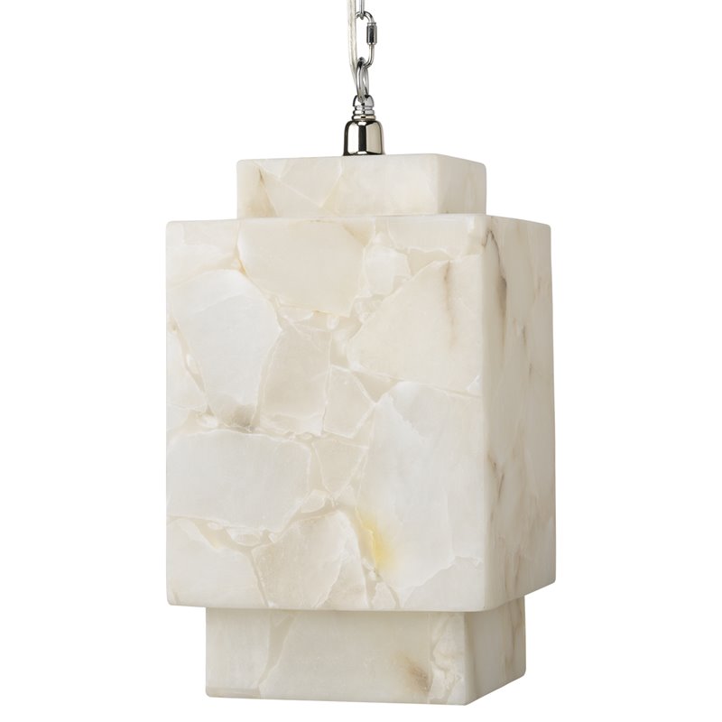 Maklaine Natural Alabaster Stone Cube Pendant Light in White