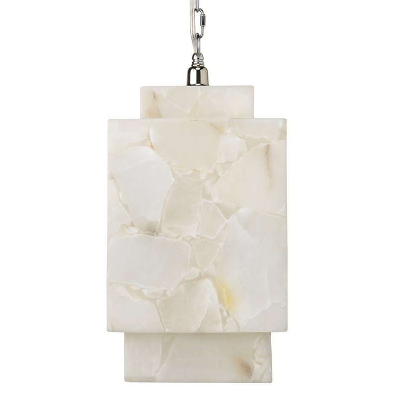 Maklaine Natural Alabaster Stone Cube Pendant Light in White