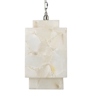 Maklaine Natural Alabaster Stone Cube Pendant Light in White