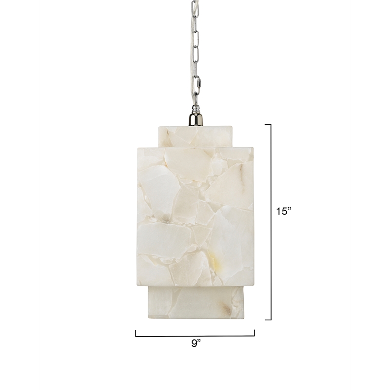 Maklaine Natural Alabaster Stone Cube Pendant Light in White