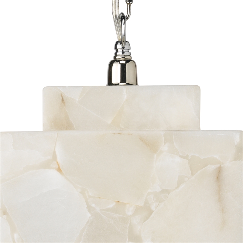 Maklaine Natural Alabaster Stone Cube Pendant Light in White