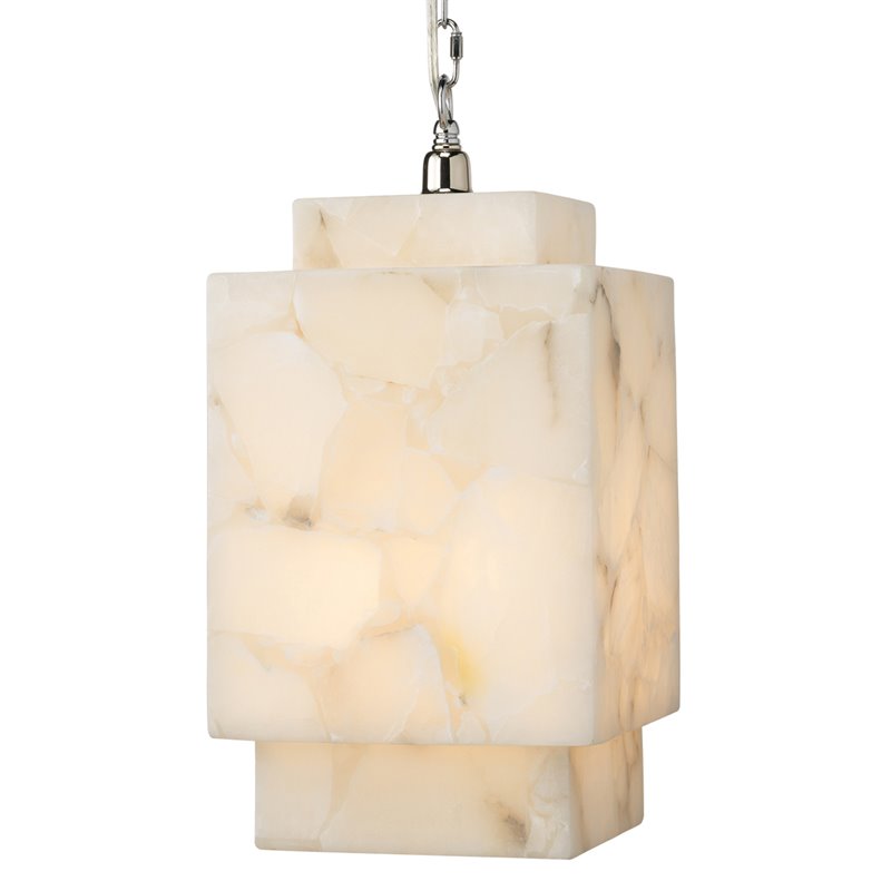 Maklaine Natural Alabaster Stone Cube Pendant Light in White