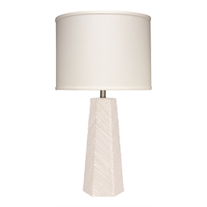 Maklaine Chevron-Textured Ceramic Table Lamp With Linen Shade in Cream
