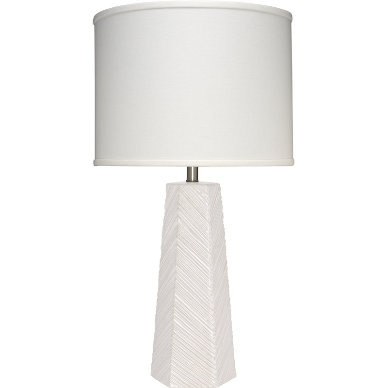 Maklaine Chevron-Textured Ceramic Table Lamp With Linen Shade in Cream