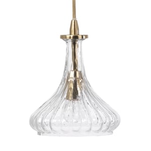 Maklaine Vintage Carafe Molded Glass Pendant Light in Clear With Brass