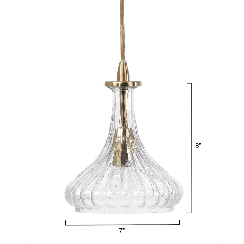 Maklaine Vintage Carafe Molded Glass Pendant Light in Clear With Brass
