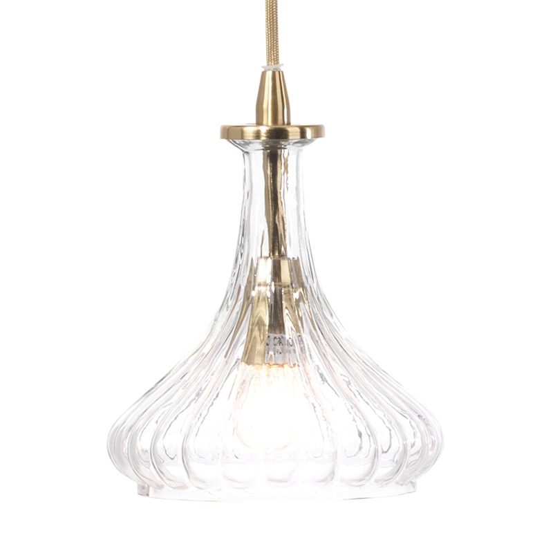 Maklaine Vintage Carafe Molded Glass Pendant Light in Clear With Brass