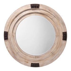 Maklaine Contemporary Handcrafted Fir Wood Wall Mirror in White Washed