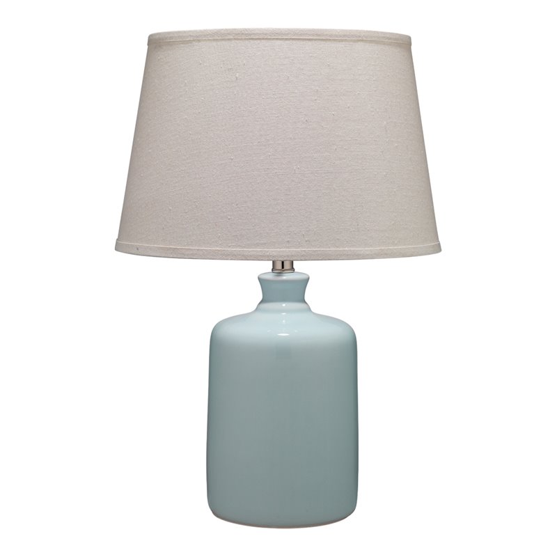Maklaine Ceramic Jar Table Lamp With Tapered Linen Shade in Light Blue