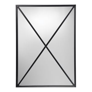 Maklaine Hand-Forged Iron X-Frame Farmhouse Wall Mirror in Black
