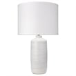 Maklaine Hand-Glazed Textured Ceramic Table Lamp With Linen Shade in White