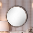 Maklaine Contemporary Round Wood Bead Wall Mirror in White Washed