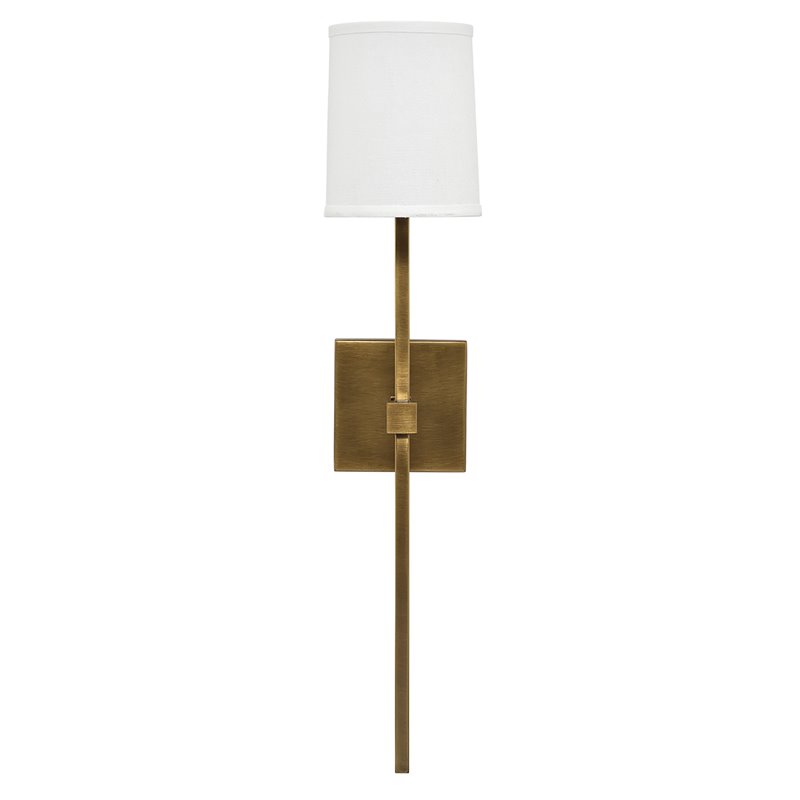 Maklaine Steel and Linen Wall Sconce in Antique Brass and White