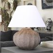 Maklaine Ribbed Coastal Ceramic Table Lamp With Linen Shade in Brown