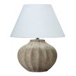 Maklaine Ribbed Coastal Ceramic Table Lamp With Linen Shade in Brown