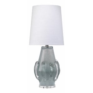 Maklaine Handblown Art Glass Table Lamp With Linen Shade in Blue