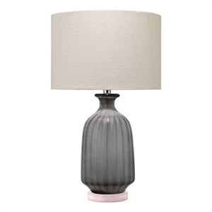 Maklaine Hand-Blown Frosted Glass Table Lamp With Linen Shade in Gray