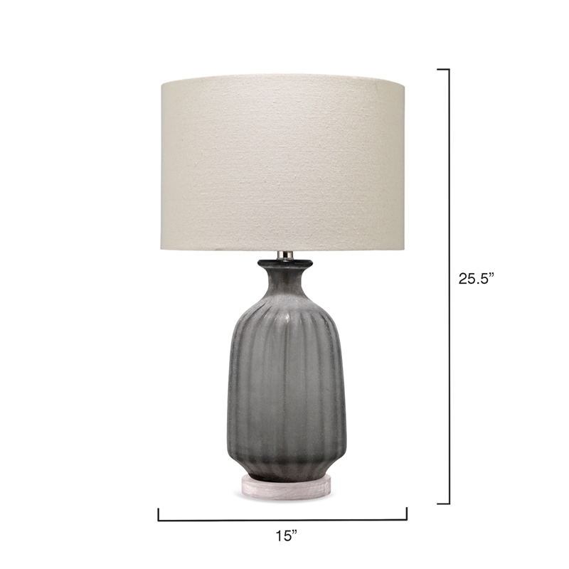 Maklaine Hand-Blown Frosted Glass Table Lamp With Linen Shade in Gray