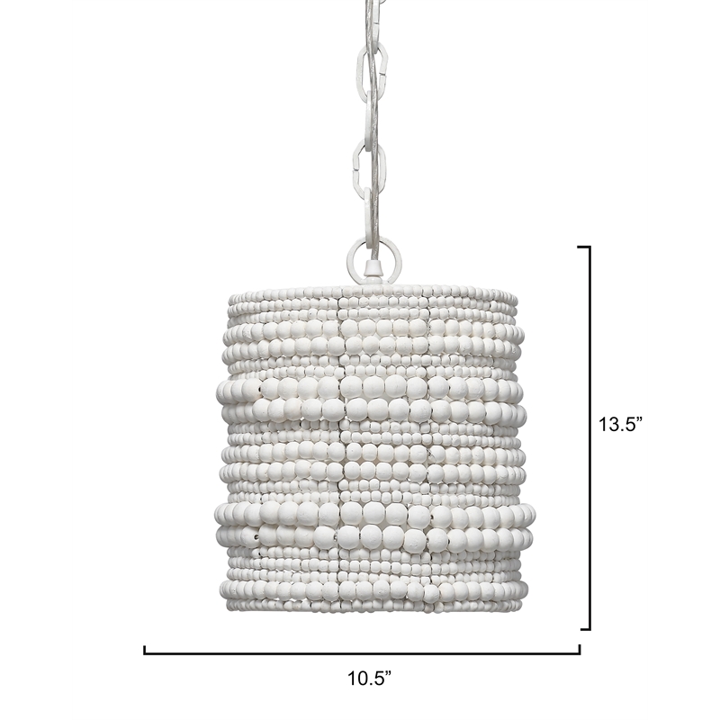 Maklaine Hand-Carved Mango Wood Beaded Pendant Light in White