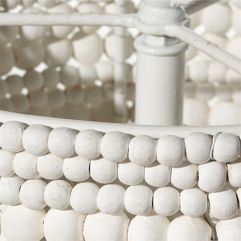 Maklaine Hand-Carved Mango Wood Beaded Pendant Light in White