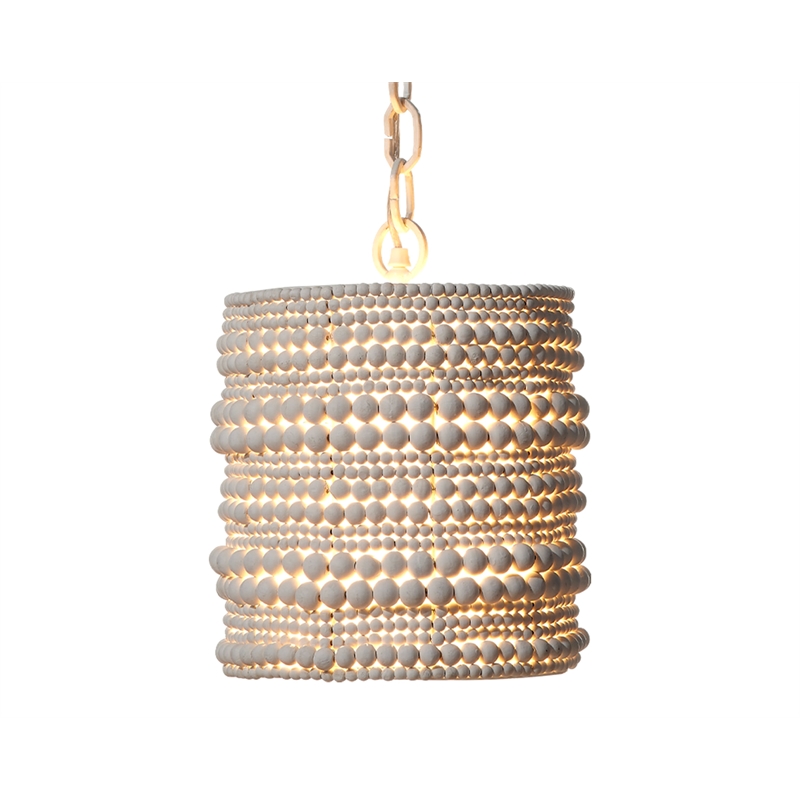 Maklaine Hand-Carved Mango Wood Beaded Pendant Light in White