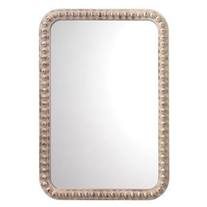 Maklaine Contemporary Rectangle Wood Bead Wall Mirror in White Washed