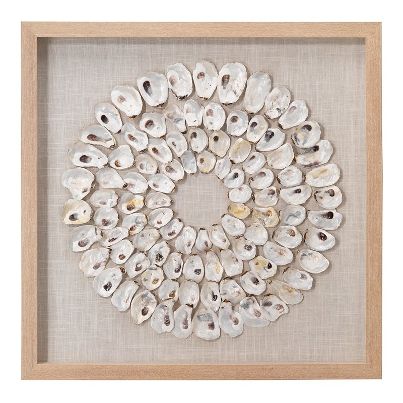 Maklaine Contemporary Shell-Patterned Framed Coastal Wall Art in White