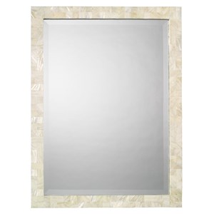 Maklaine Mother of Pearl Rectangle Wall Mirror in Pearl Cream