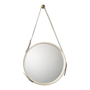 Maklaine Round Cowhide Leather Wall Mirror With Strap in White
