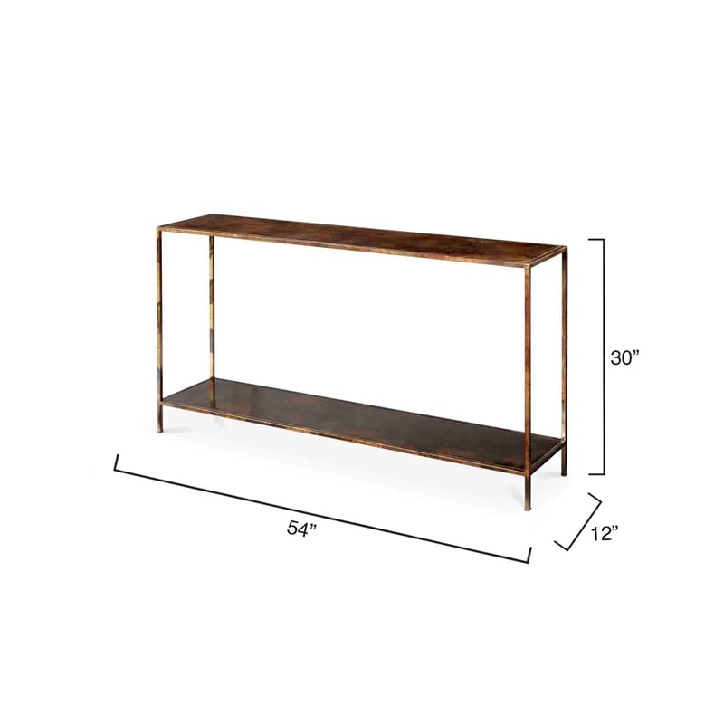 Maklaine Contemporary Acid-Washed Iron Console Table With Shelf in Brown