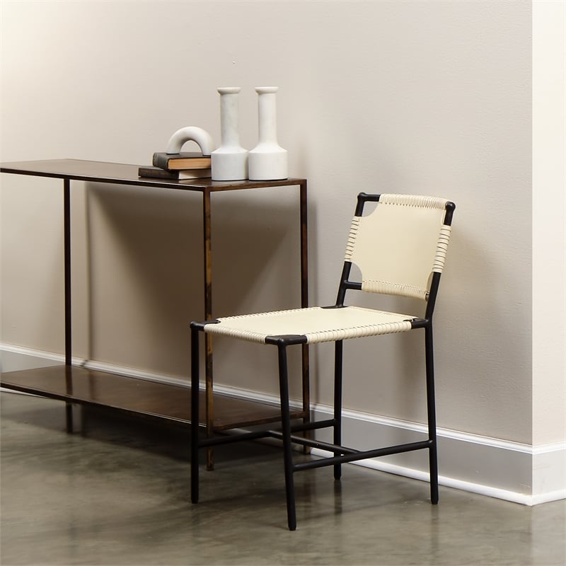 Maklaine Contemporary Acid-Washed Iron Console Table With Shelf in Brown
