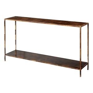 Maklaine Contemporary Acid-Washed Iron Console Table With Shelf in Brown