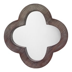 Maklaine Contemporary Clover Frame Wood Wall Mirror in Gray Wash