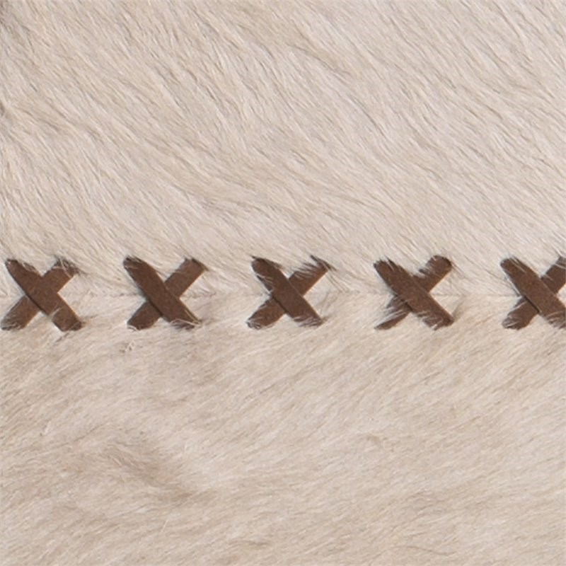 Maklaine Natural Cowhide Cross-Stitch Round Wall Mirror in White