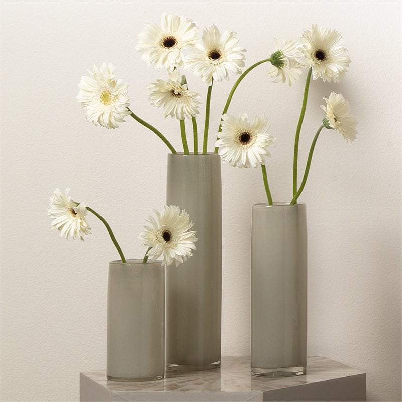 Maklaine Hand-Blown Glass Cylinder Vases in Warm Gray Set of 3