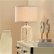 Maklaine Hammered Glass Table Lamp With Linen Shade in Clear