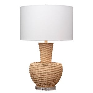 Maklaine Handwoven Rattan Table Lamp With Linen Shade and Acrylic Base