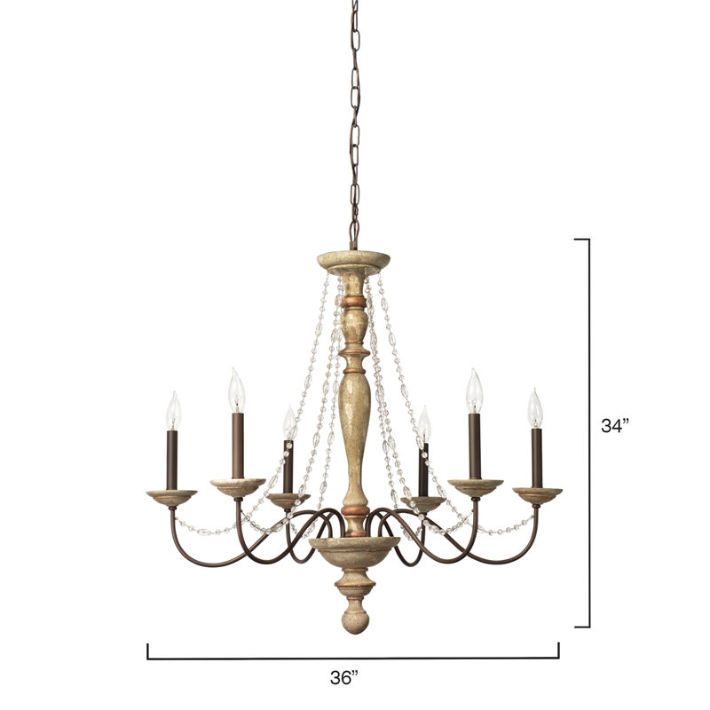 Maklaine Contemporary Crystal Bead and Washed Wood Chandelier in White