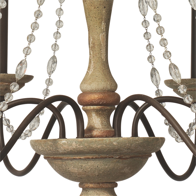 Maklaine Contemporary Crystal Bead and Washed Wood Chandelier in White