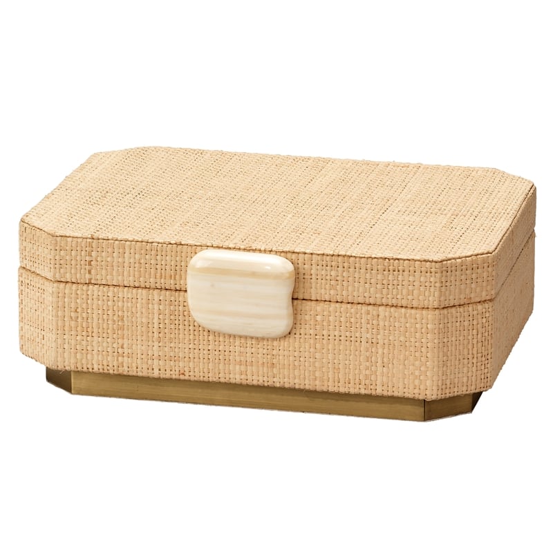 Maklaine Raffia and Bone Decorative Box With Suede Lining in Natural