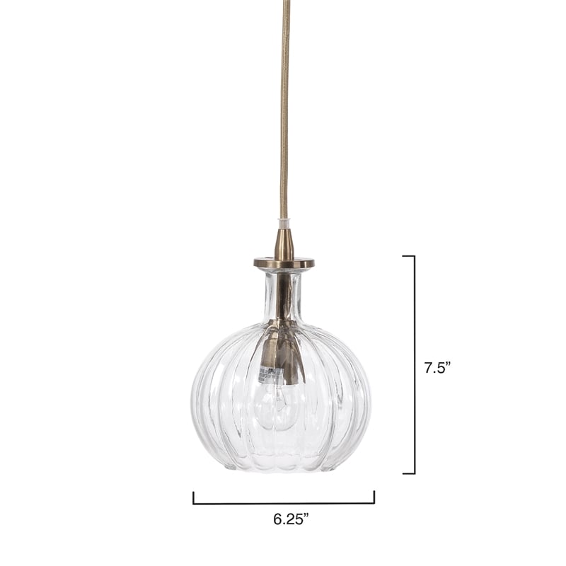 Maklaine Hand-Blown Glass Carafe Pendant Light in Clear and Brass