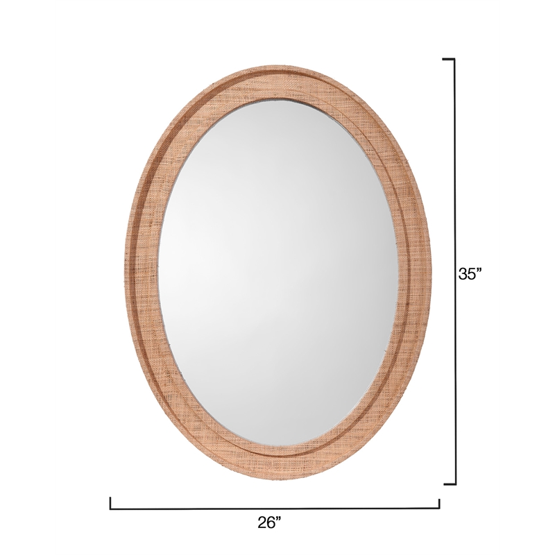Maklaine Contemporary Natural Raffia Oval Wall Mirror With MDF Backing