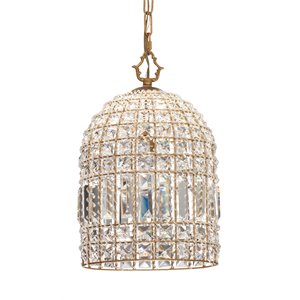 Maklaine Crystal and Iron Pendant Light in Clear and Antique Gold