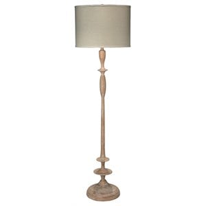 Maklaine Contemporary Traditional Wood/Linen Floor Lamp in Brown/Natural