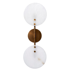 Maklaine Contemporary Hand-Carved Alabaster Wall Sconce in Antique Brass