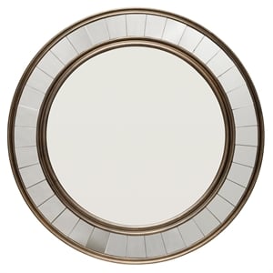 Maklaine Round Wood and Mirrored Frame Wall Mirror in Antique Bronze