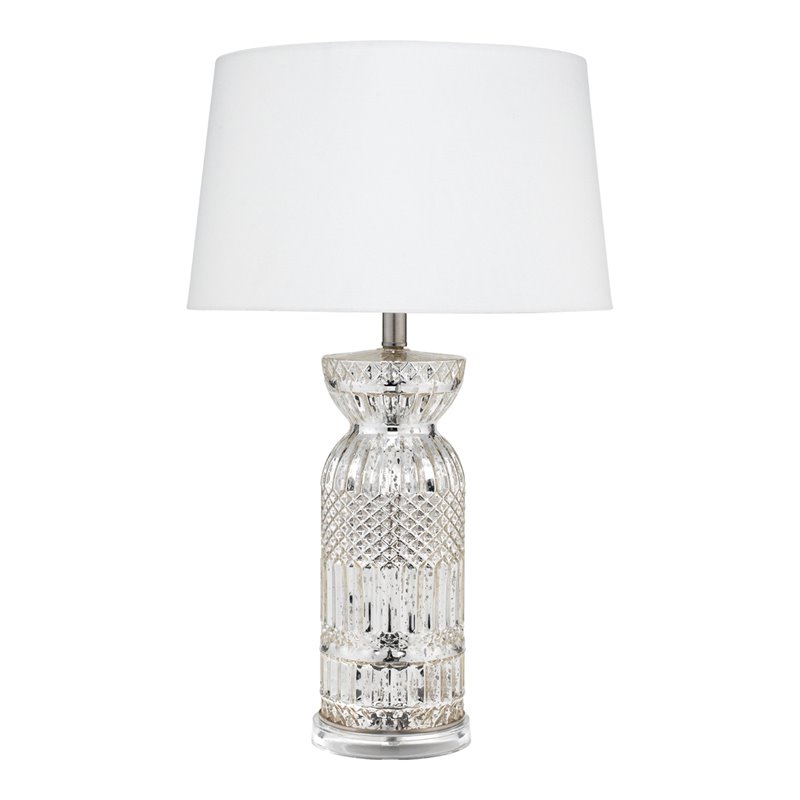 Maklaine Mercury Glass Table Lamp With Linen Shade in Silver